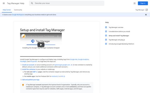 Setup and install Tag Manager - Tag Manager Help - Google ...
