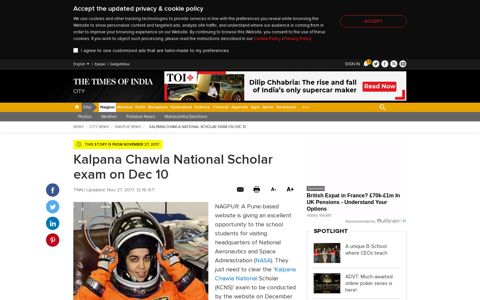 Kalpana Chawla National Scholar exam on Dec 10 - Times of ...