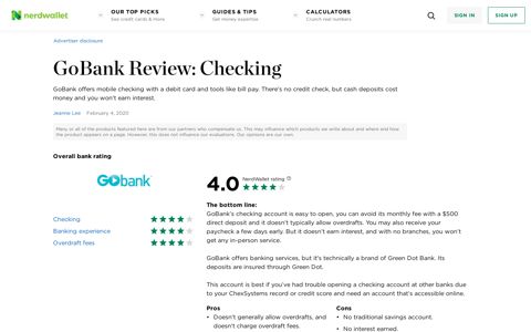 GoBank Review: Checking - NerdWallet