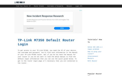 TP-Link M7350 - Default login IP, default username & password