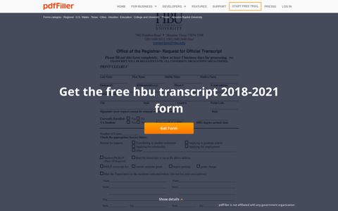 2018-2020 Form HBU Request for Official Transcript Fill ...