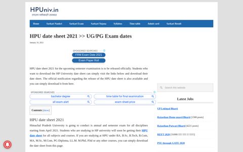 HPU date sheet 2020 » UG/PG All subjects HPU exam dates ...