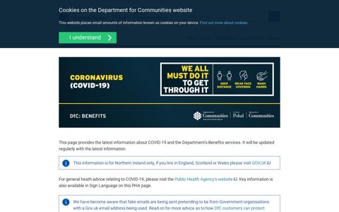 COVID-19: Benefits | Department for Communities