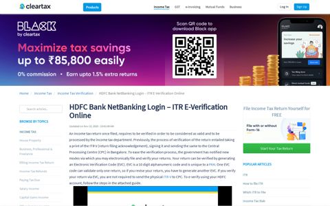 HDFC Bank NetBanking Login - ITR E-Verification Online