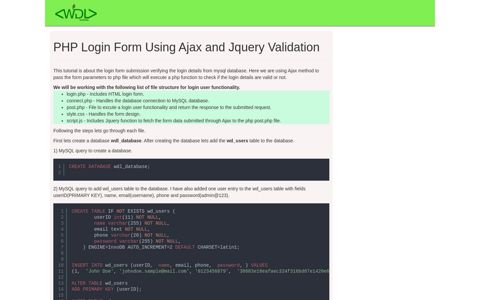 Web Demo PHP Login Form Ajax Jquery Validation User ...