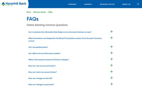 FAQs - Online Banking General Questions | Haverhill Bank