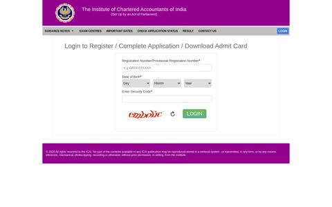 Login to Register / Complete Application / Download Admit Card
