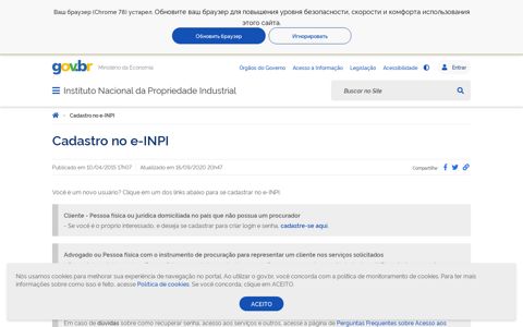 Cadastro no e-INPI — Português (Brasil) - Governo Federal