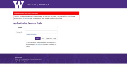 Application for Graduate School ... - University of Washington