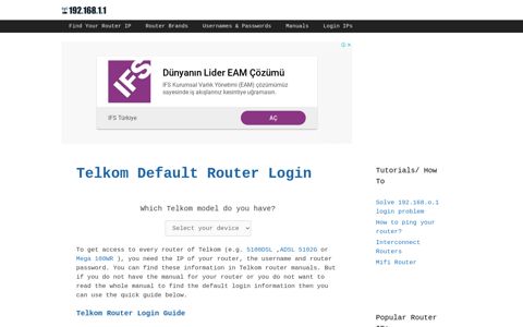 Telkom Default Router Login - 192.168.1.1