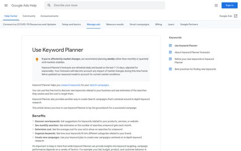 Use Keyword Planner - Google Ads Help - Google Support