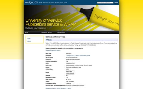 Galen's authorial voice - WRAP: Warwick Research Archive ...