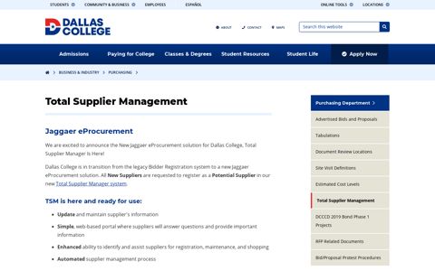 Total Supplier Management – Purchasing – Dallas College
