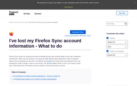 I've lost my Firefox Sync account information - What to do ...