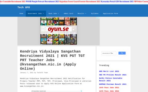 Kendriya Vidyalaya Sangathan Recruitment 2021, KVS TGT ...