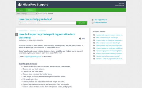 Migrate Holaspirit account to GlassFrog : GlassFrog Support