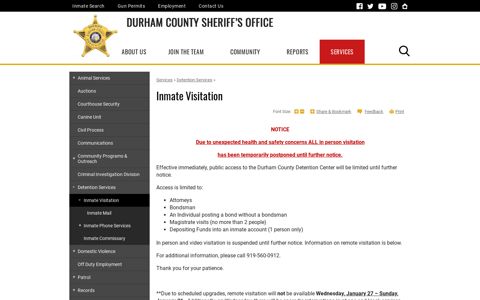 Inmate Visitation | Durham County Sheriff