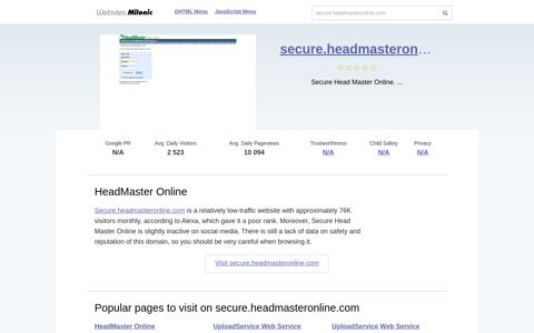 Secure.headmasteronline.com website. HeadMaster Online.
