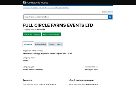 FULL CIRCLE FARMS EVENTS LTD - Overview (free ...