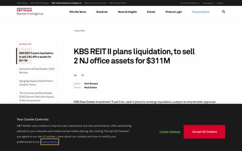 KBS REIT II plans liquidation, to sell 2 NJ office assets for ...