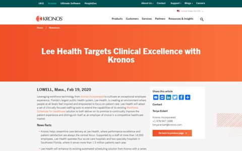 Lee Health Targets Clinical Excellence with Kronos | Kronos