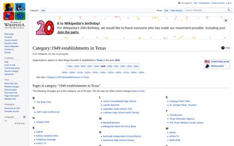 Category:1949 establishments in Texas - Wikipedia