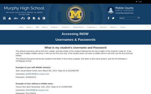 Inow & Passwords - Murphy High School