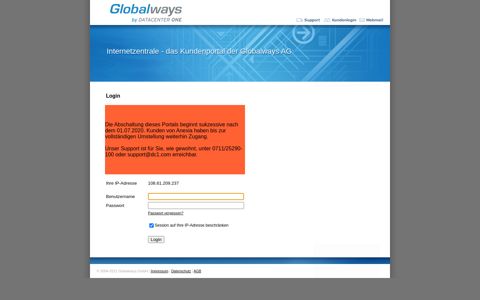 Internetzentrale - das Kundenportal der Globalways AG