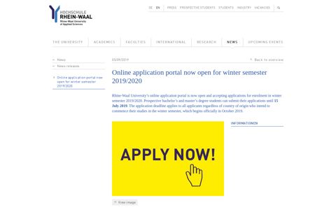Online application portal now open for winter semester 2019 ...