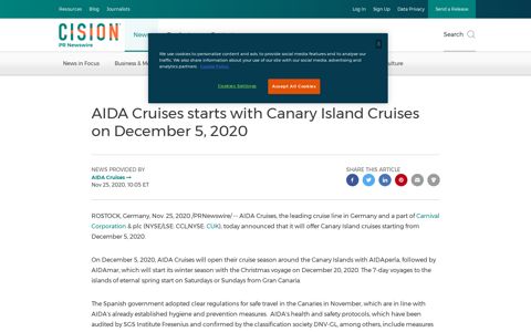 AIDA Cruises starts with Canary Island Cruises on December ...
