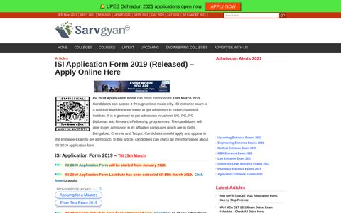 ISI Application Form 2019 (Released) - Apply Online Here