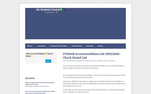 FUNAAB Accommodation List 2019/2020-Check Hostel List ...