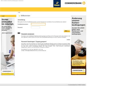 Kreditkarten Banking der Commerzbank AG
