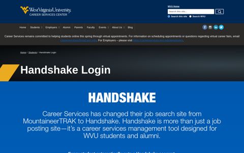 Handshake Login | Career Services | West Virginia University