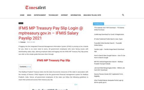 IFMS MP Treasury Pay Slip Login @ mptreasury.gov.in ...