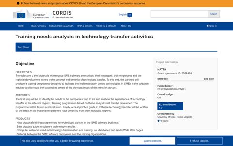 Training needs analysis in technology transfer activities | NATTA ...