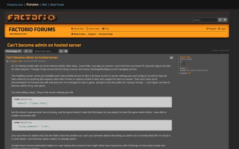 Can't become admin on hosted server - Factorio Forums