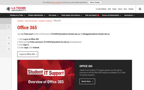 Office 365, Help and Support, La Trobe University