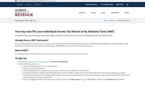 My Alabama Taxes Sign-Up – Alabama Department of Revenue