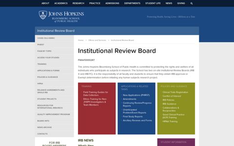 Institutional Review Board - Johns Hopkins Bloomberg School ...