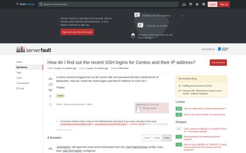 How do I find out the recent SSH logins for Centos and their IP ...