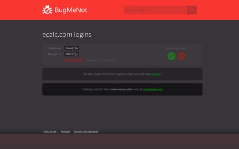 ecalc.com passwords - BugMeNot