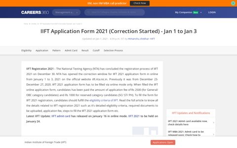 IIFT Application Form 2021 (Started): Registration Process ...