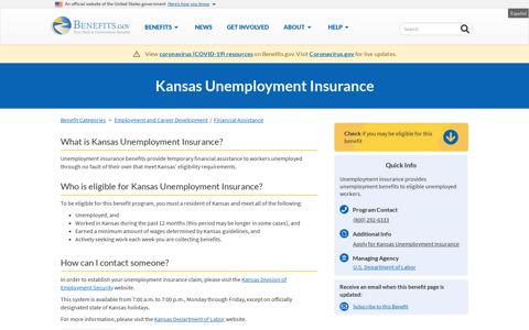 Kansas Unemployment Insurance | Benefits.gov