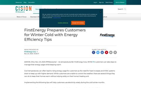 FirstEnergy Prepares Customers for Winter Cold with Energy ...