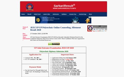 UP Polytechnic JEECUP 2020 Online Counseling, Allotment ...