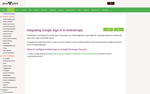 Integrating Google Sign-In in Android App - javatpoint