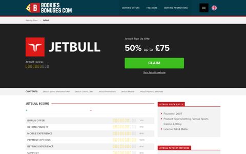 Jetbull Sign Up Offer » Claim £75 Free bet → Dec 2020
