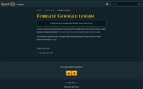 Forgot Google login - RuneScape Support
