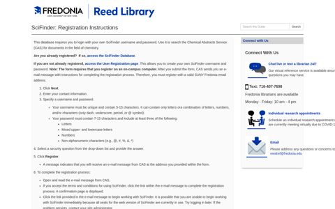 Registration Instructions - SciFinder - Reed Library at State ...